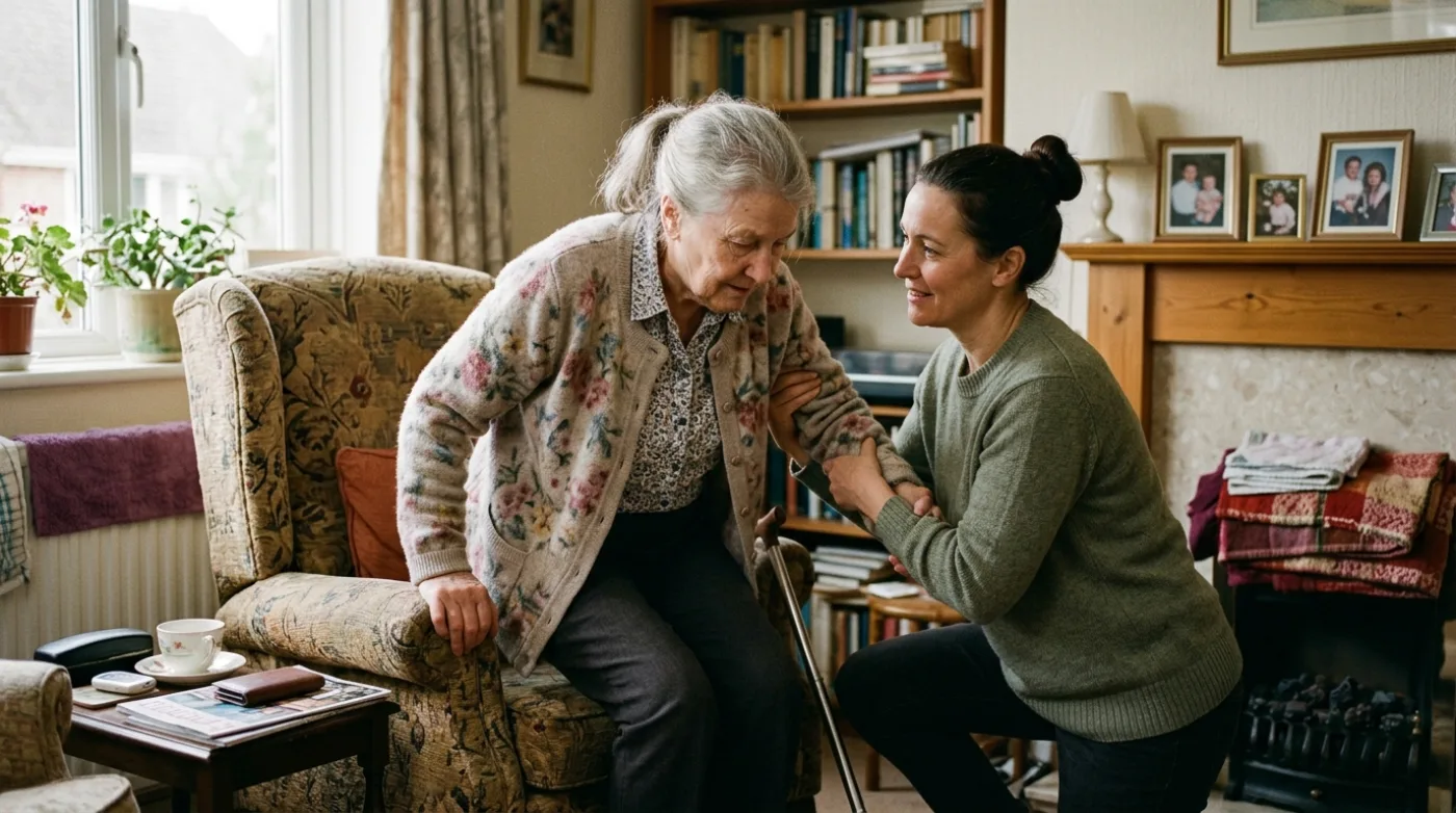 Un familiare aiuta una persona con ridotta autonomia nelle attività di casa